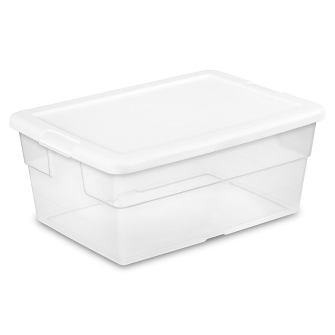 "Sterilite 16 Qt Clear Storage Tote with White Lid"