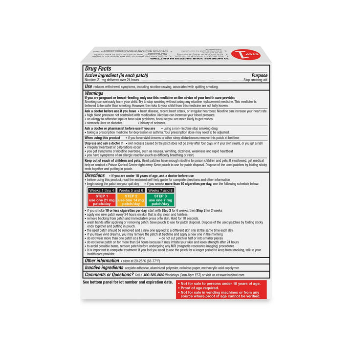 Habitrol Nicotine Transdermal System Patch (Step 1), Stop Smoking Aid (21 mg) 14 Patches (2 Week Kit)