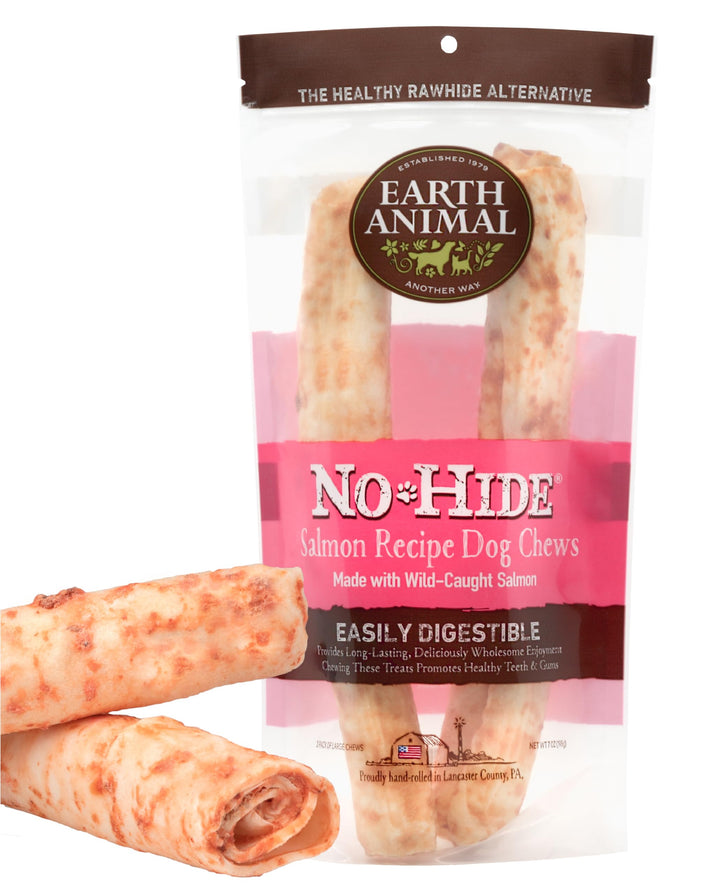 Earth Animal No Hide Large Salmon Flavored Natural Rawhide Free Dog Chews Long Lasting Dog Chew Sticks | Dog Treats for Large Dogs | Great Dog Chews for Aggressive Chewers (1 Pack)