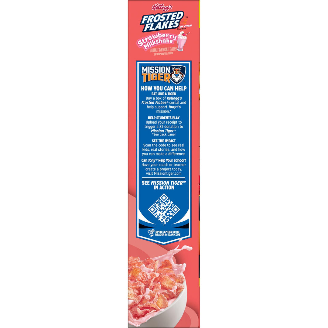 Kellogg's Frosted Flakes Breakfast Cereal, Kids Cereal, Family Breakfast, Family Size, Strawberry Milkshake, 20.1oz Box (1 Box)