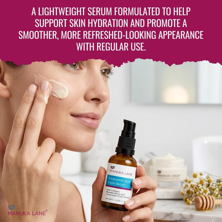 Hyaluronic Acid Serum with Collagen - Manuka Honey & Chamomile Flower Extract
