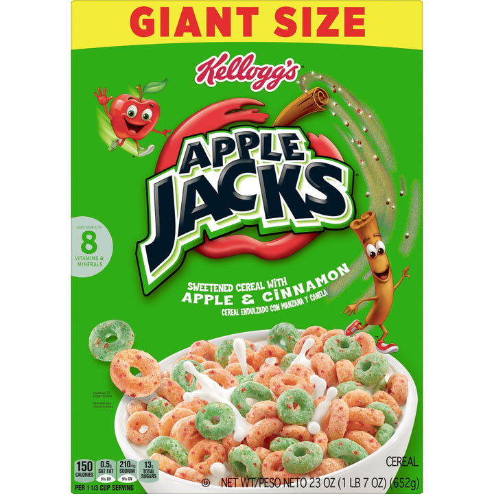 Kellogg’s Apple Jacks Breakfast Cereal, Kids Snacks, Family Breakfast, Giant Size, Original, 23oz Box (1 Box)