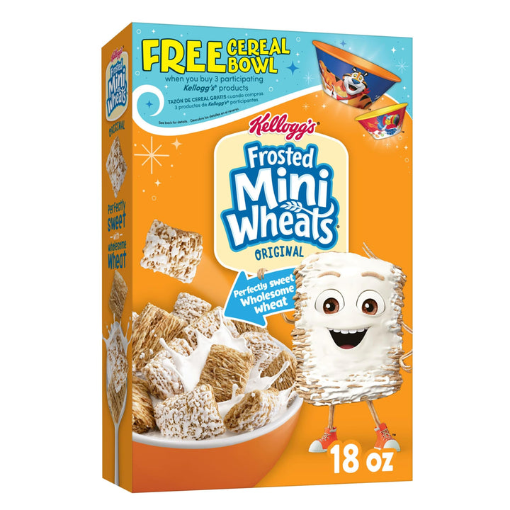 Kellogg's Frosted Mini-Wheats Cold Breakfast Cereal, High-Fiber, Whole Grain, Original, 18oz Box (1 Box)