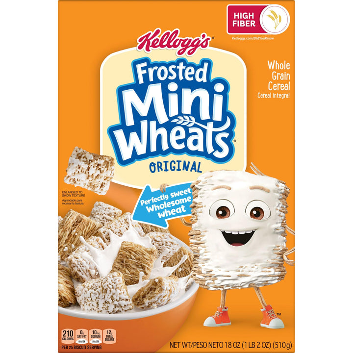 Kellogg's Frosted Mini-Wheats Cold Breakfast Cereal, High-Fiber, Whole Grain, Original, 18oz Box (1 Box)