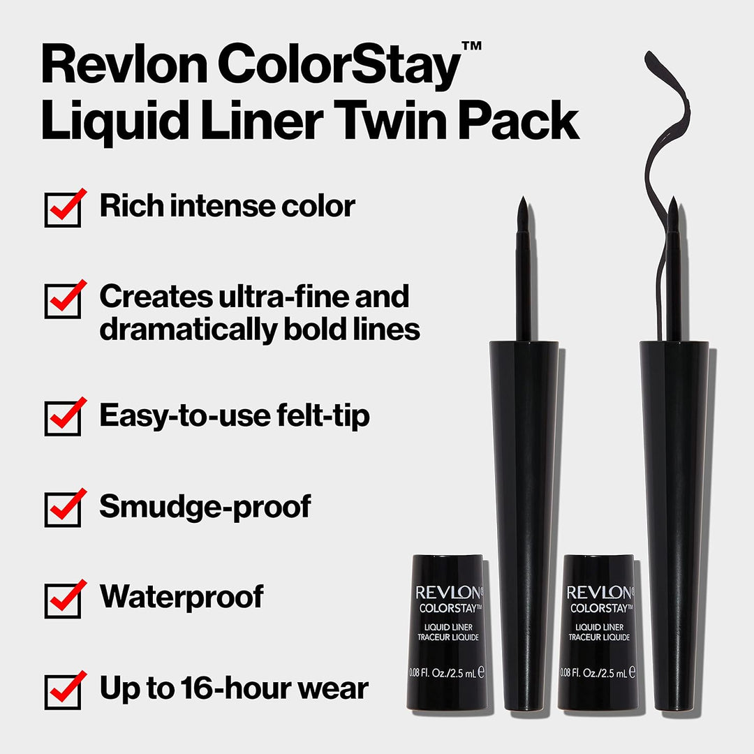 Liquid Eyeliner – Smudgeproof Longwear, Ultra-Fine Tip, Blackest Black (Pack of 2)