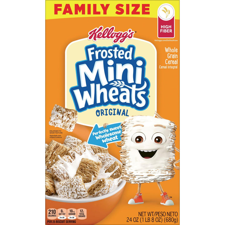 Kellogg's Frosted Mini-Wheats Cold Breakfast Cereal, High-Fiber, Whole Grain, Family Size, Original, 24oz Box (1 Box)