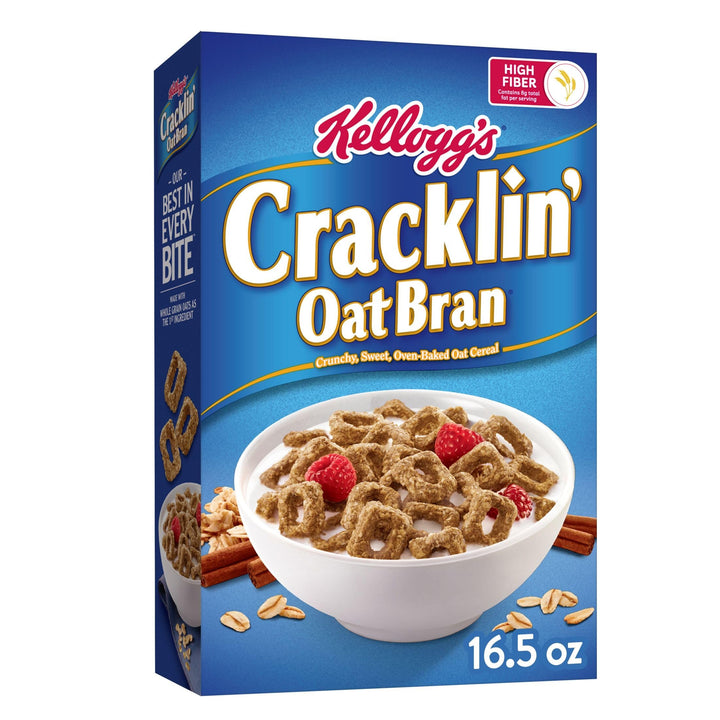 Kellogg's Cracklin' Oat Bran Breakfast Cereal, Fiber Cereal, Family Cereal, Original, 16.5oz Box (1 Box)