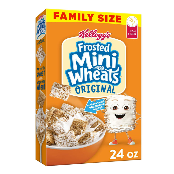 Kellogg's Frosted Mini-Wheats Cold Breakfast Cereal, High-Fiber, Whole Grain, Family Size, Original, 24oz Box (1 Box)