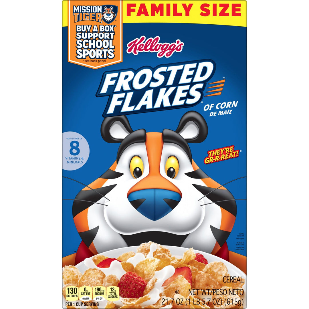 Kellogg's Frosted Flakes Breakfast Cereal, Kids Cereal, Family Breakfast, Family Size, Original, 21.7oz Box (1 Box)