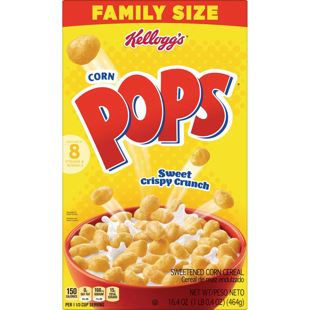 Kellogg's Corn Pops Breakfast Cereal, Kids Cereal, Family Breakfast, Family Size, Original, 16.4oz Box (1 Box)