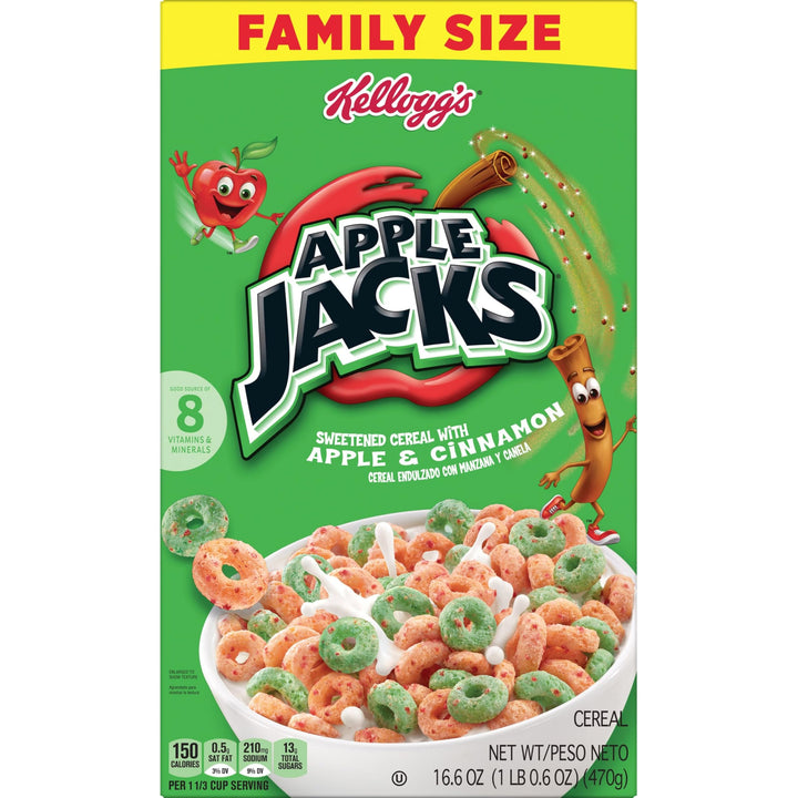 Kellogg's Apple Jacks Breakfast Cereal, Kids Cereal, Family Breakfast, Family Size, Original, 16.6oz Box (1 Box)