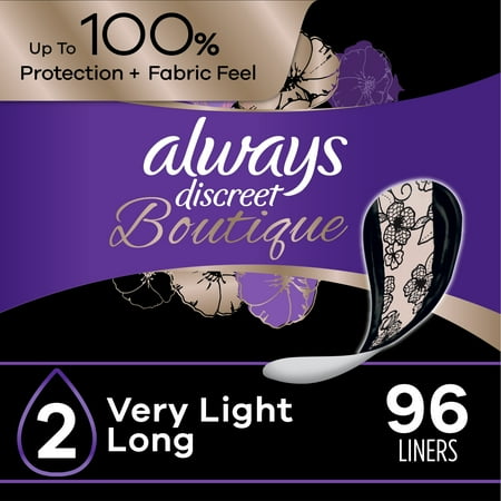 Always Discreet Boutique Incontinence Liners  Very Light Absorbency  Long Length  96 Ct