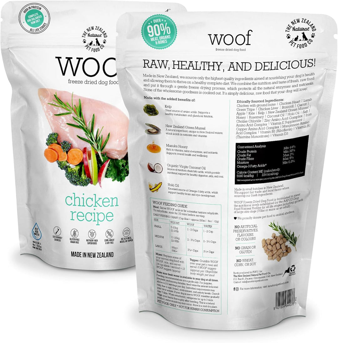 WOOF Chicken Recipe Freeze-Dried Dog Food, High Protein 2.2 lb