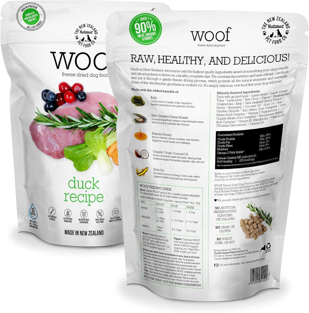“WOOF Duck Recipe Freeze-Dried Dog Food, High Protein 2.2 lb”