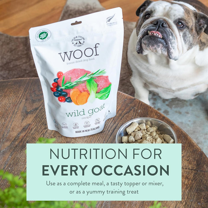 WOOF Wild Goat Recipe Freeze-Dried Dog Food, High Protein 2.2 lb
